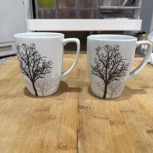 Corelle Coordinates Timber Shadows Set 2 Porcelain Tree Coffee Mug Tea Cup *